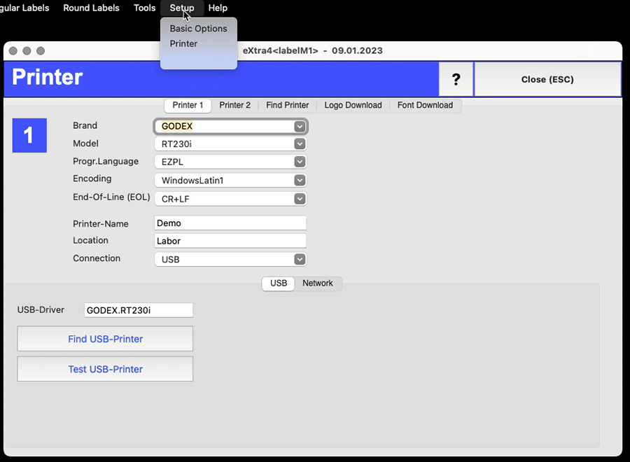 Fenster etikettendruck-software extra4 Drucker-Management Fenster etikettendruck-software extra4 Drucker-Management